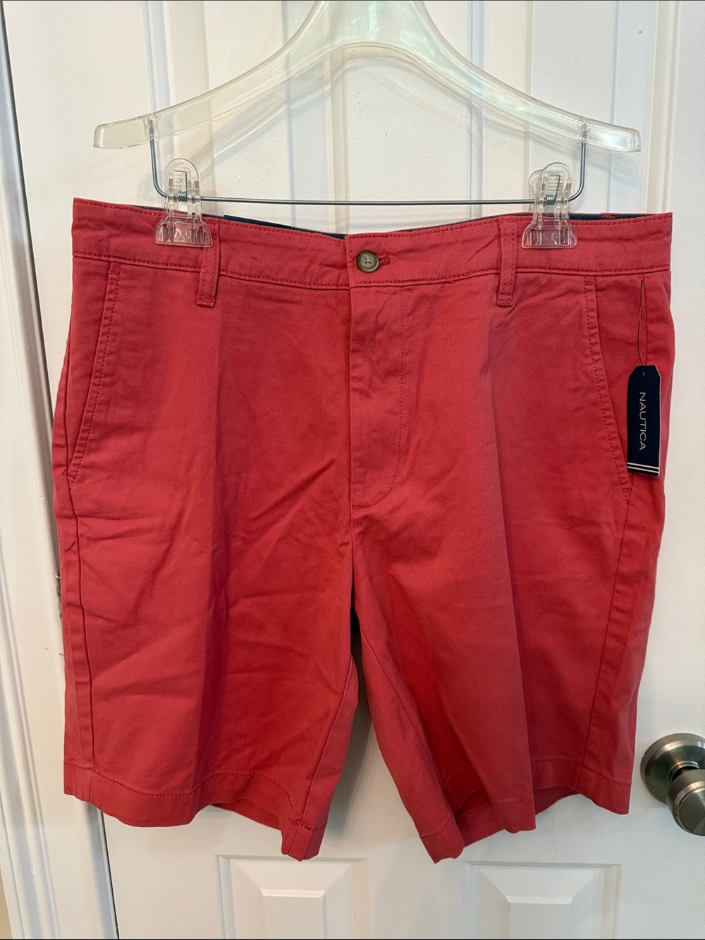Nautica Men's Coral Red Flat Front Chino Shorts